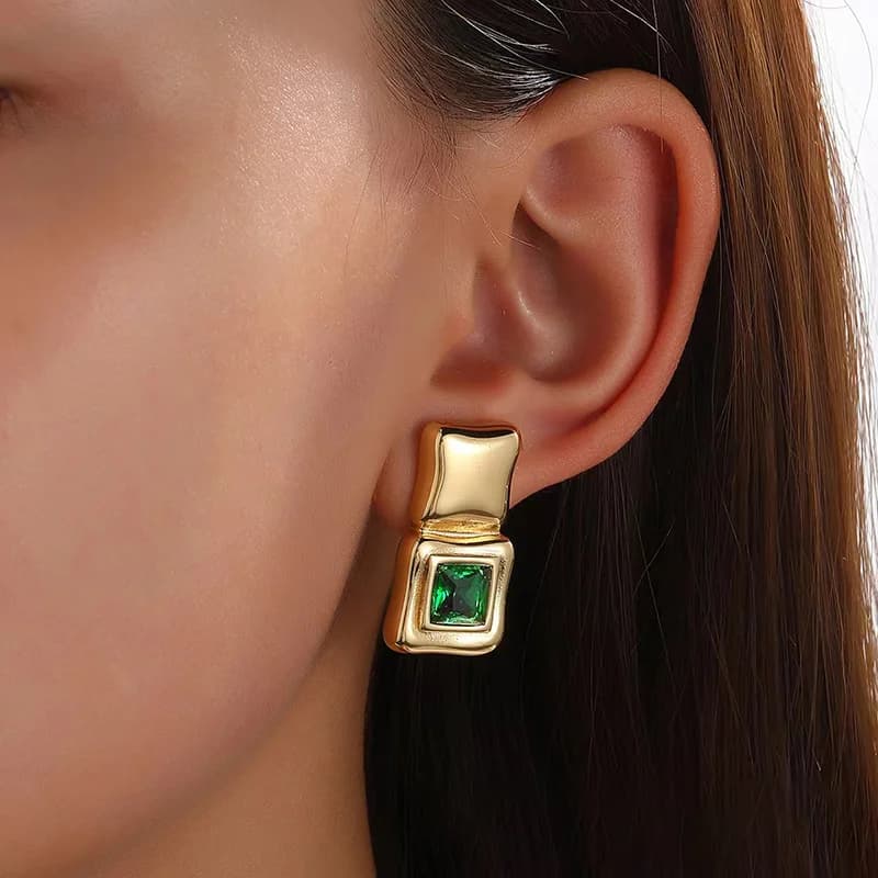 Anting-anting Stud Kristal Hijau Keluaran 316L Keluli Tahan Karat