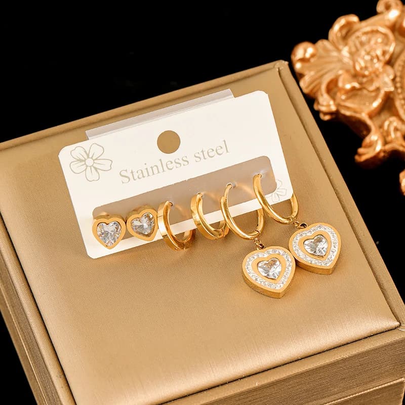 Set Anting-anting Keluli Tahan Karat, Disalut Emas