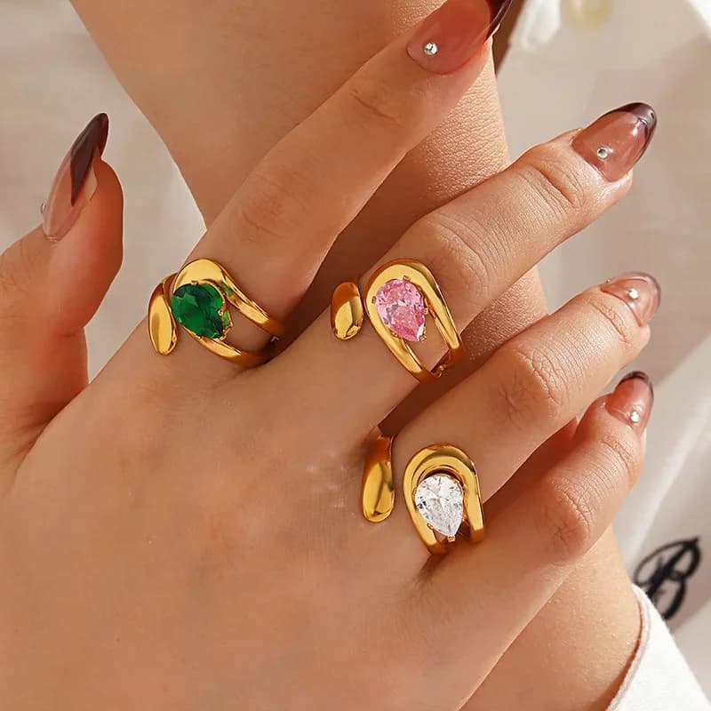 Cincin Boleh Laras Zirkonia Kubik Berwarna-warni