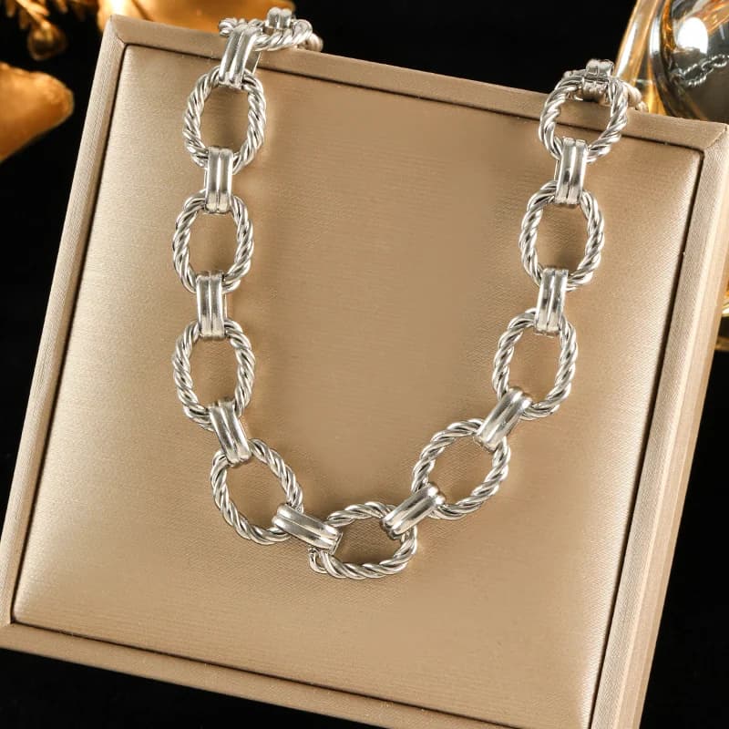 Rantai Leher Choker Warna Perak Untuk Wanita