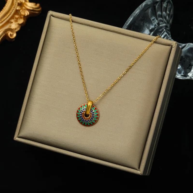 Set Rantai Leher & Anting-anting Bunga Vintage