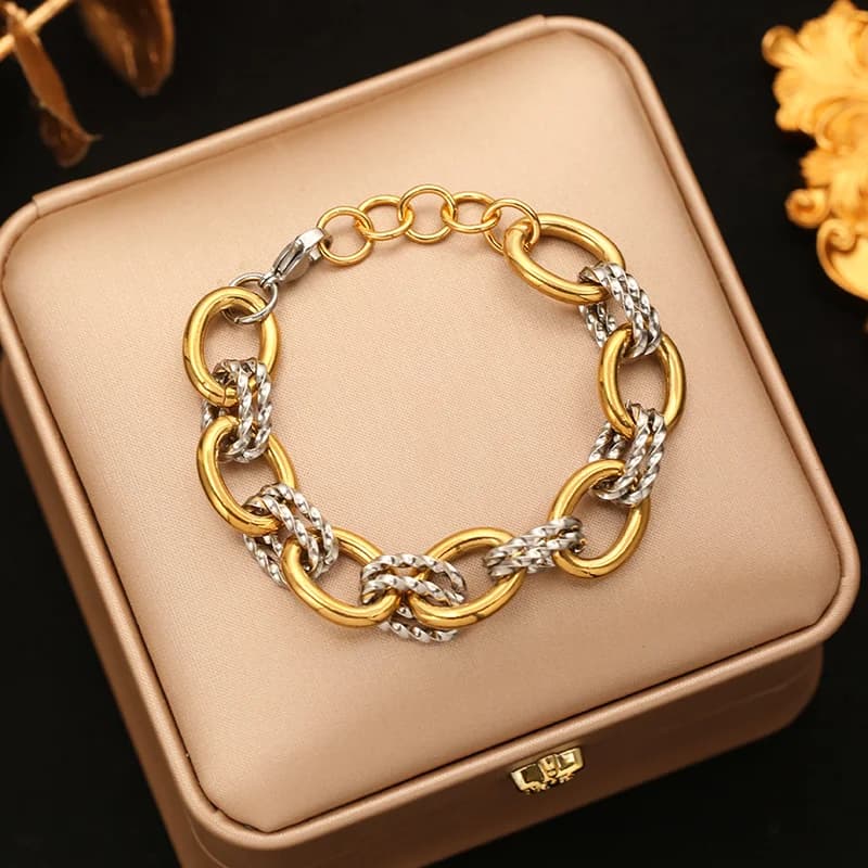 Gelang Bangle Rantai Tebal Dua Warna Keluli Tahan Karat 316L