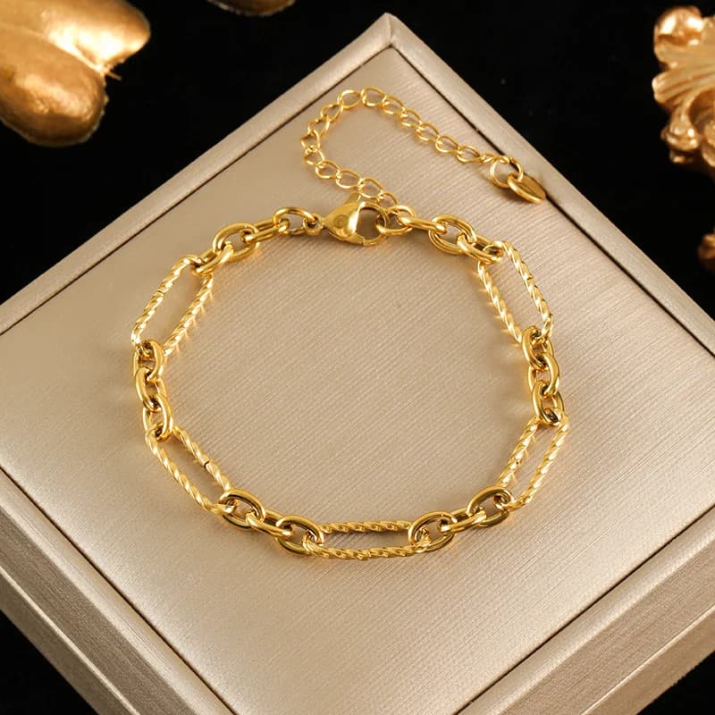 Set Rantai Leher dan Gelang Rantai Warna Emas