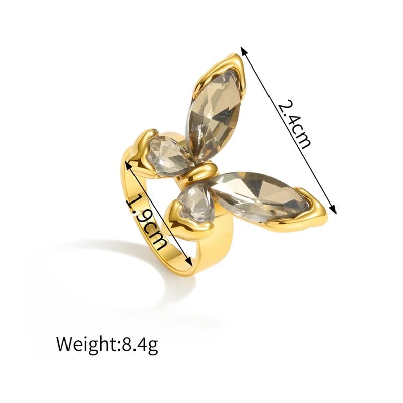 Cincin Boleh Laras Zirkon Kupu-kupu Plating Emas 18K