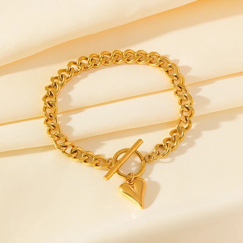Gelang Loceng Bentuk Hati, Salutan Emas 18K
