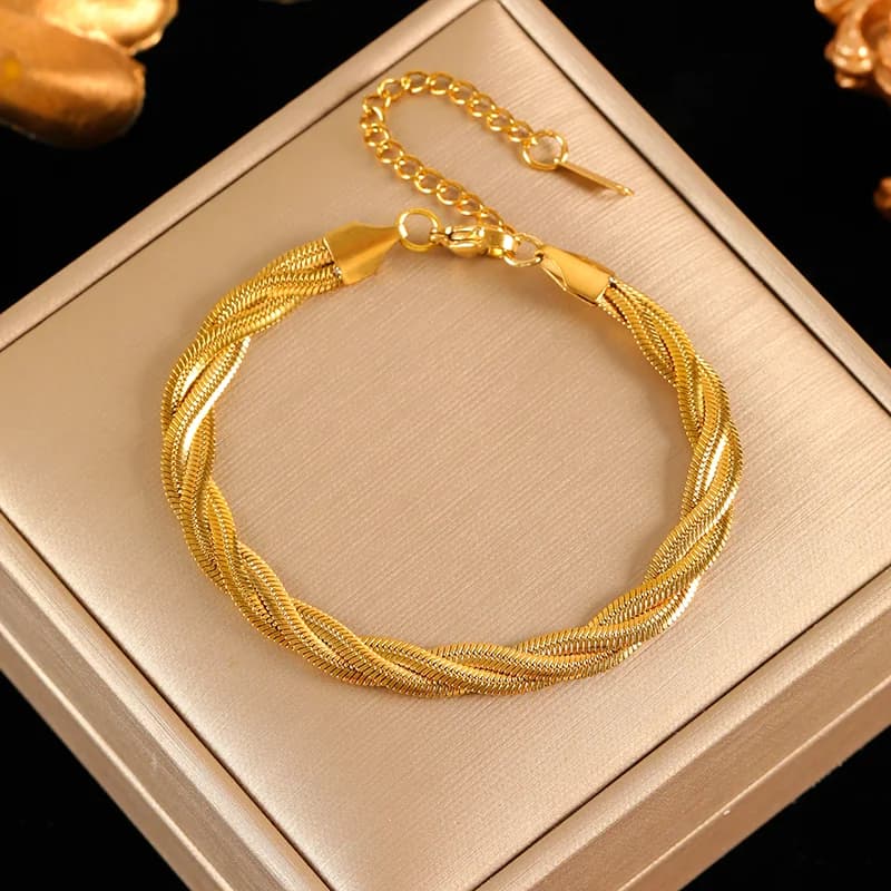 Set Rantai Leher & Gelang Rantai Tenunan Salib