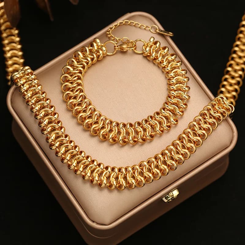 Set Kalung dan Gelang Rantai Ketuhar Emas