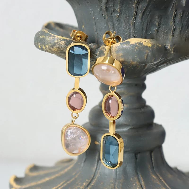 Anting-anting Gantung Kristal Zirkon Keluli Tahan Karat