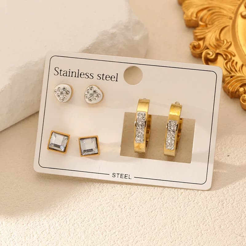 Set Anting-Anting Lingkaran & Stud Zirkon Berkilau