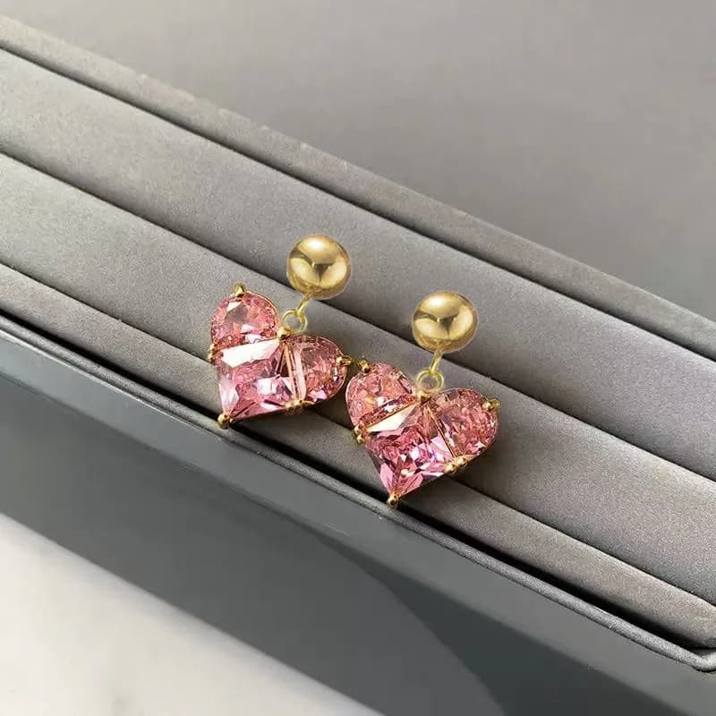 Anting-anting Gantung Kristal Zirkon Baja Tahan Karat