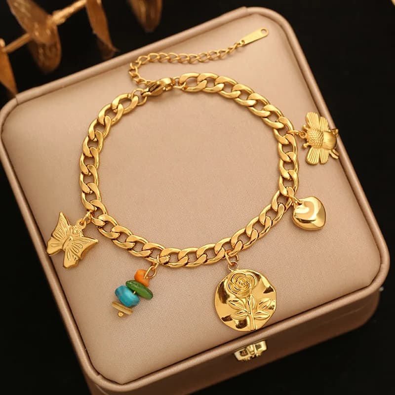 Gelang Charm Bunga & Bintang dengan Mutiara