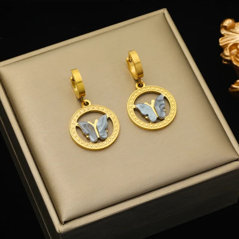 Anting-anting Dangle Hati Hitam Keluli Tahan Karat 316L