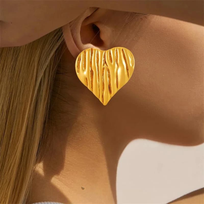 Anting-anting Stud Hati Besar Keemasan, 1 Pasang