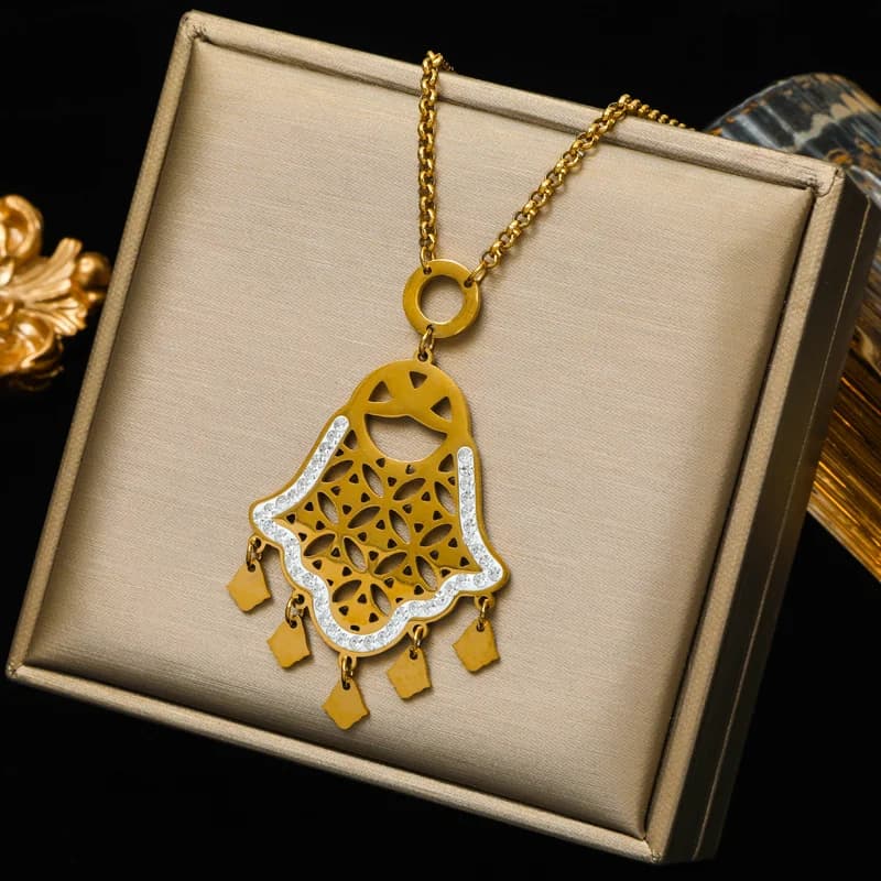 Set Rantai Leher & Anting-Anting Charm Mata Tangan Vintage
