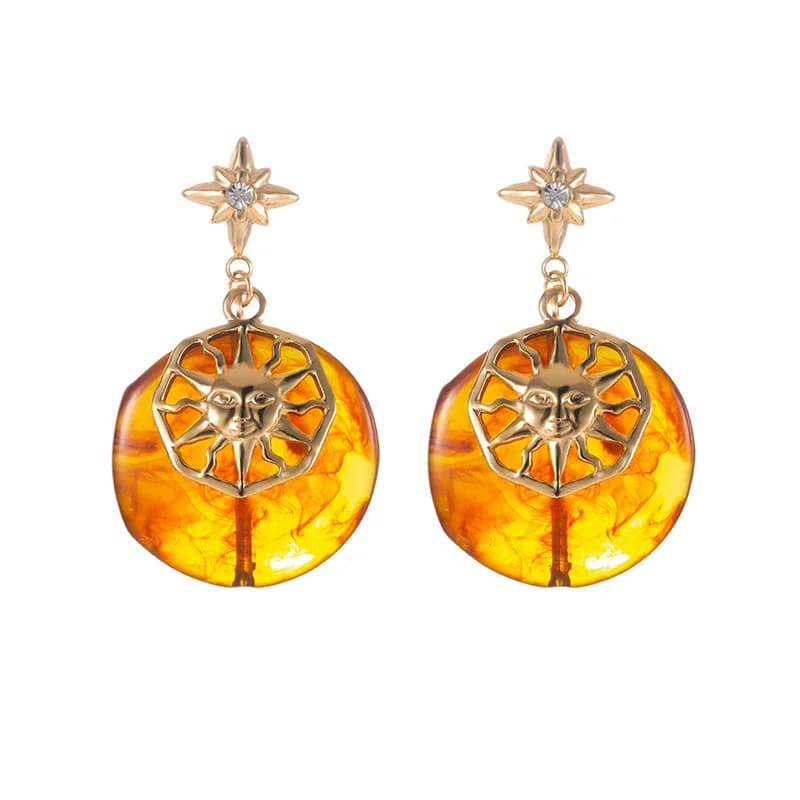 Anting-anting Gantung Matahari Bintang Amber Vintage