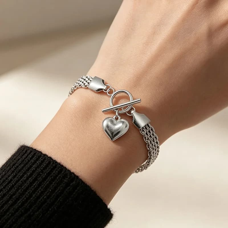 Gelang Bangle Loket Hati Keluli Tahan Karat