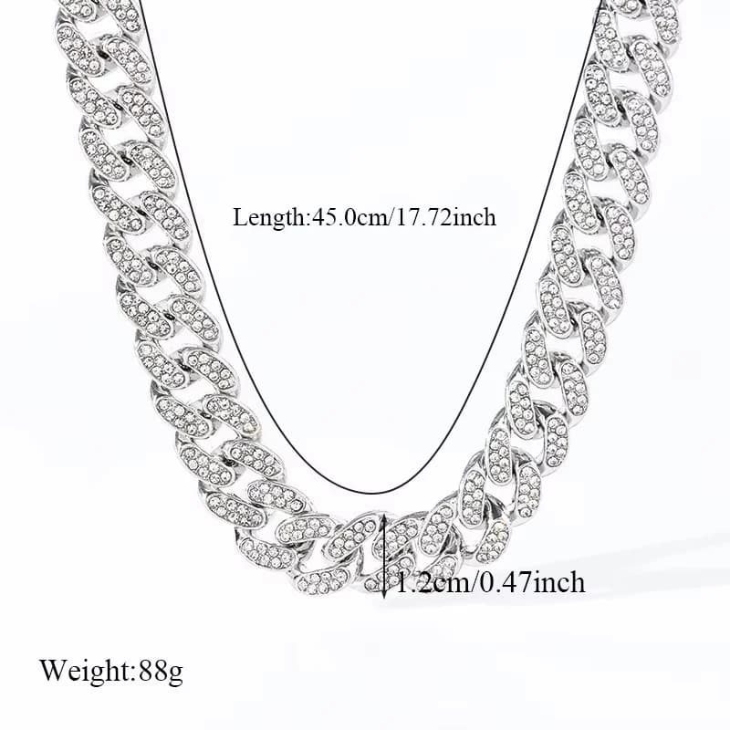 Set Rantai Leher & Gelang Kuban Tebal, Perak