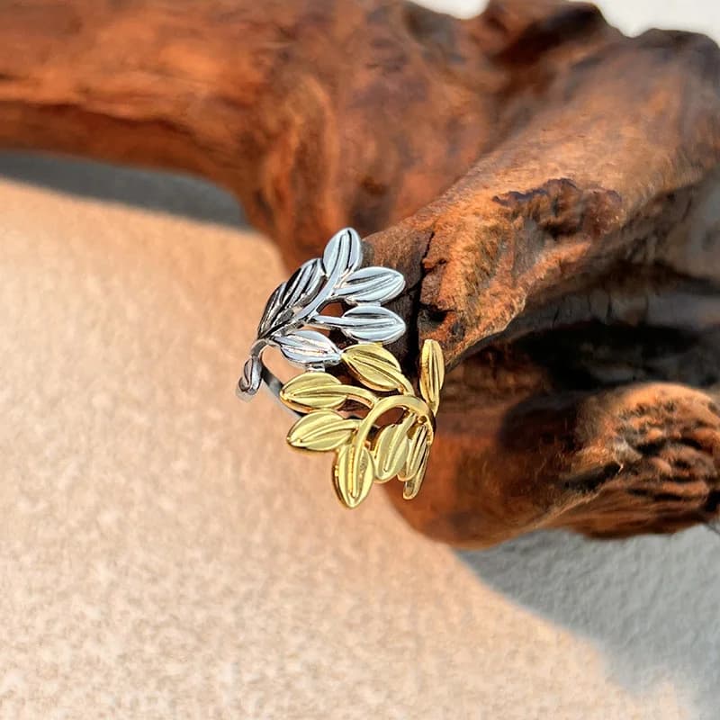 Cincin Terbuka Boleh Laras Daun Enamel