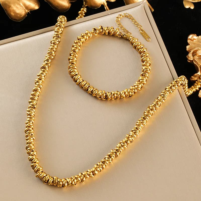 Set Kalung & Gelang Tangan Rantai Dua Warna