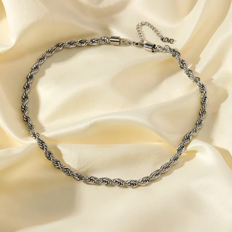 Rantai Leher Choker Warna Perak Untuk Wanita