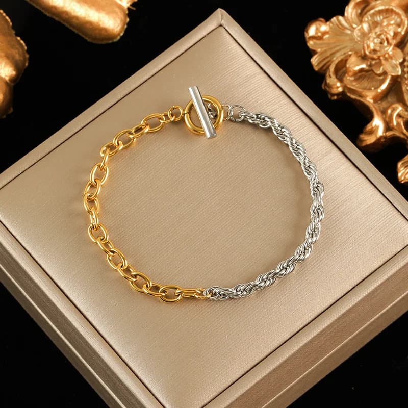 Set Kalung dan Gelang Rantai, Emas dan Perak