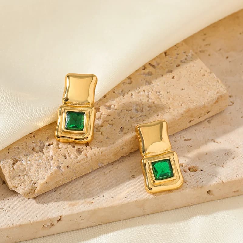 Anting-anting Stud Kristal Hijau Keluaran 316L Keluli Tahan Karat