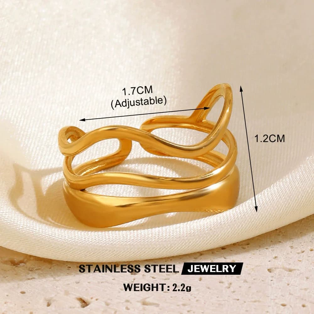 Cincin Boleh Laras Daun Ginkgo Zirkon, Keluli Tahan Karat