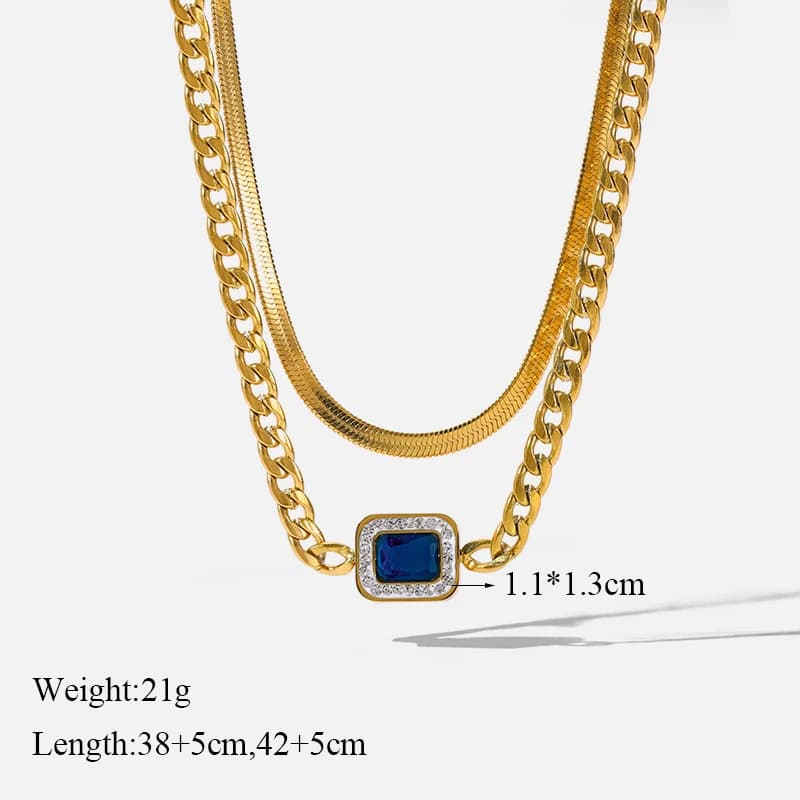 Set Rantai Leher & Anting-anting Snake Chain Zirkon Biru