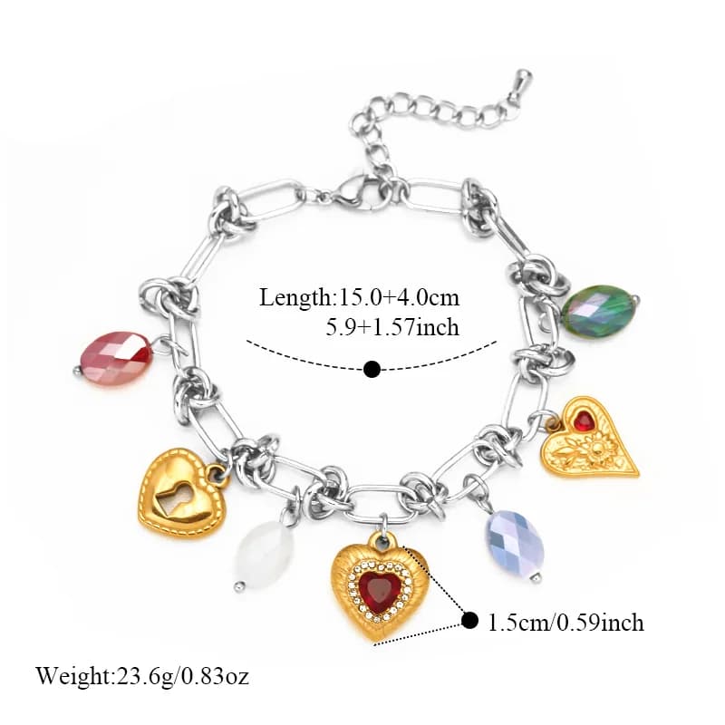 Gelang Bangle Loket Hati Zirkon Keluli Tahan Karat