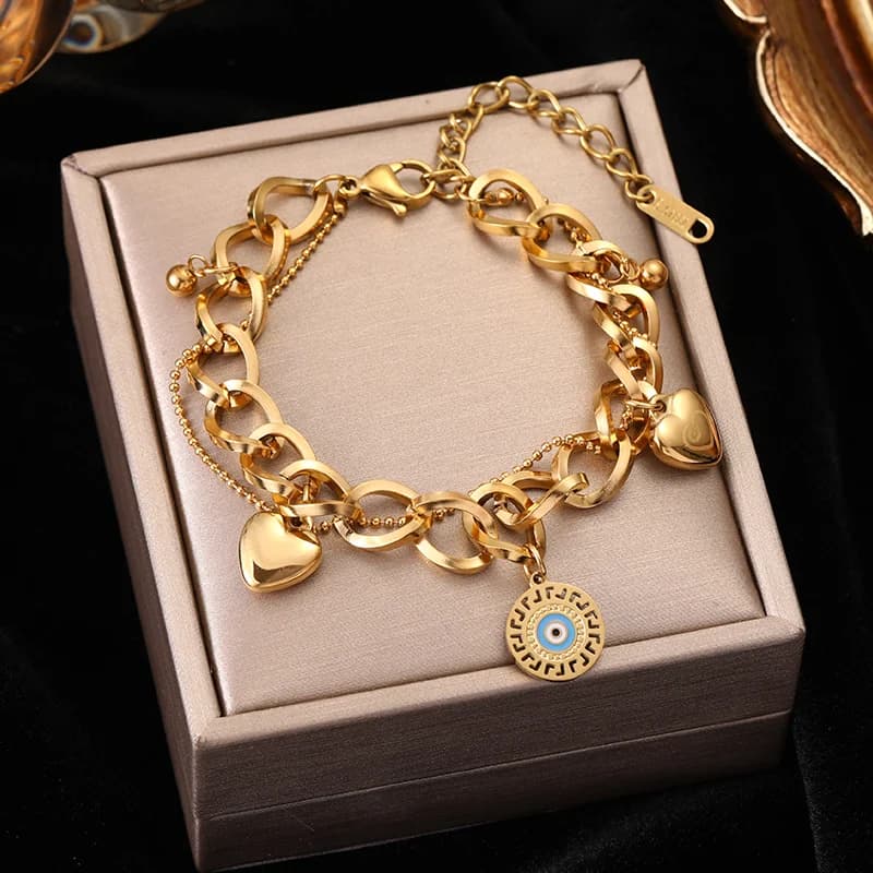 Gelang Bangle Berlapis Emas dengan Charm