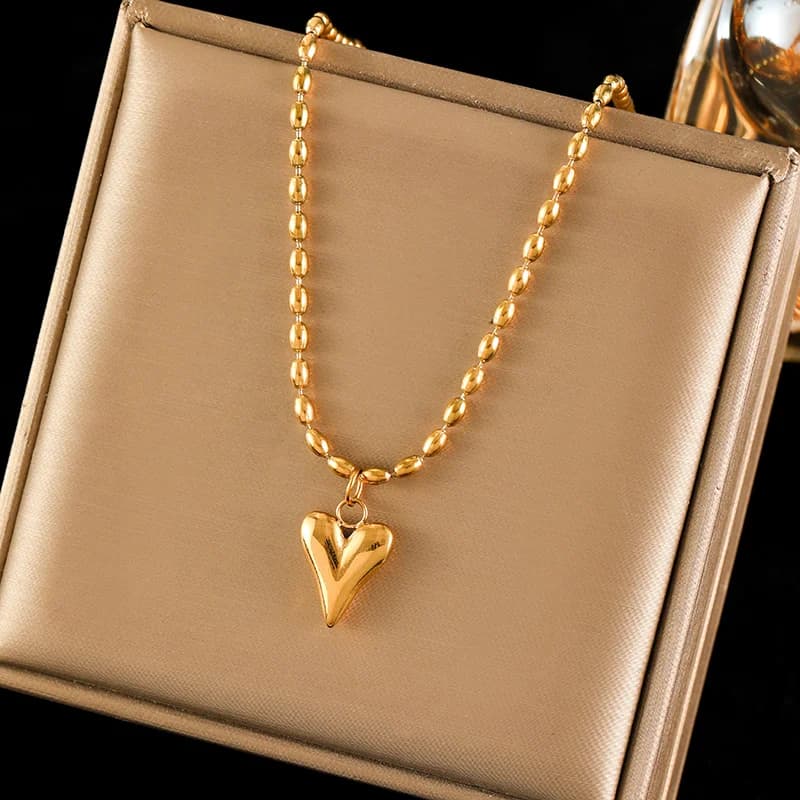 Set Rantai Leher & Anting-anting Cinta Hati, Perak
