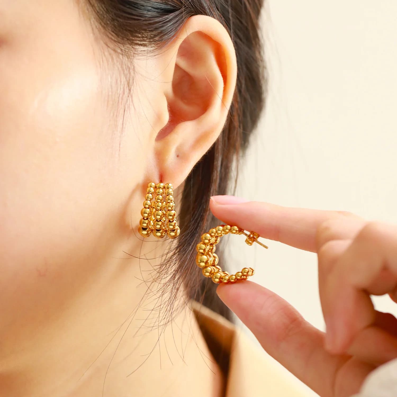 Anting-anting Stud Manik Bentuk C Emas Keluli Tahan Karat 316L
