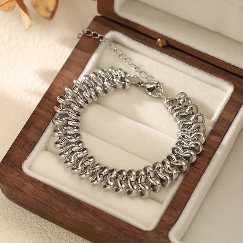 Gelang Bangle Rantai Warna Perak, Keluli Tahan Karat