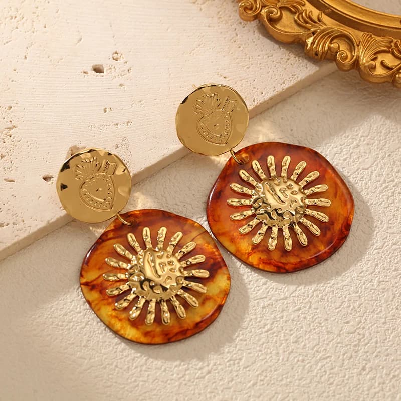 Anting-anting Stud Matahari Resin Eksentrik Keluli Tahan Karat