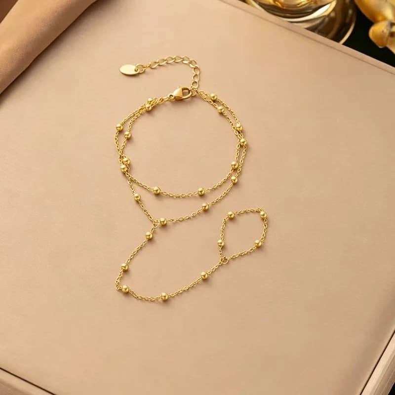 Gelang Rantai Manik Logam Bertekstur