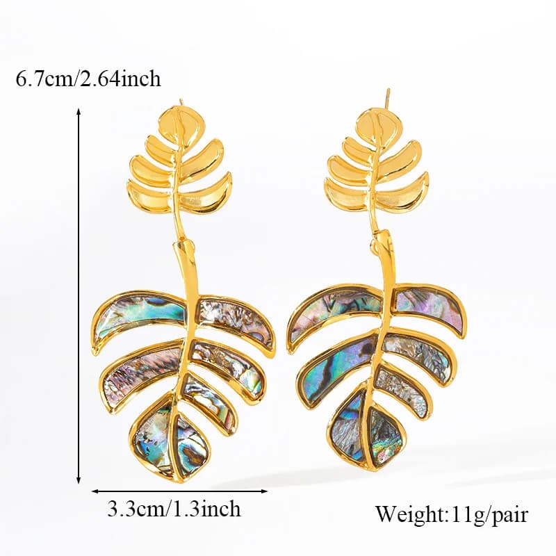 Anting-anting Drop Daun Palma Berlapis Emas