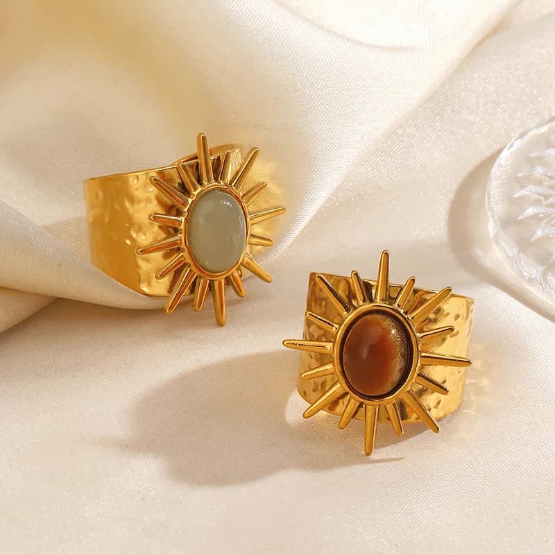 Cincin Boleh Laras Batu Oval Gaya Vintage Keluli Tahan Karat
