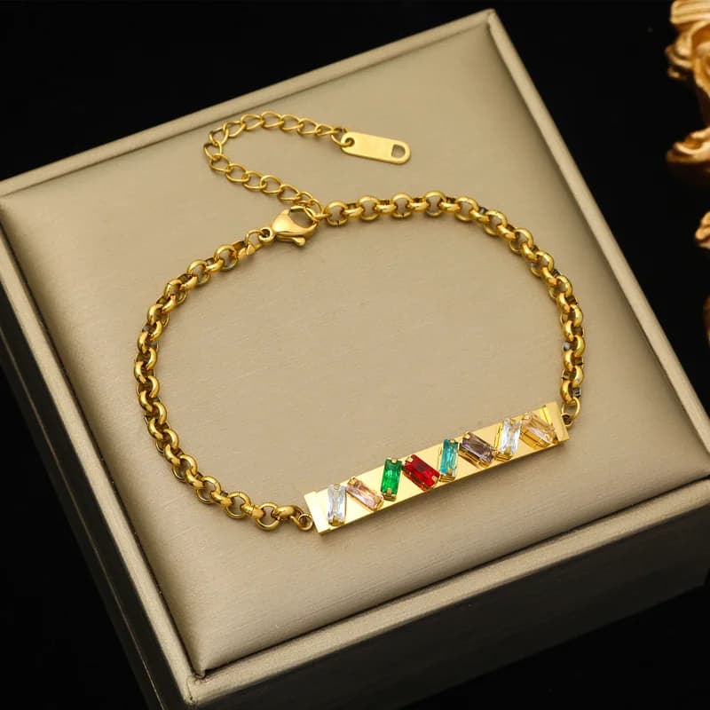 Gelang Zirkonia Berlapis Dua Keluli Tahan Karat Warna Emas