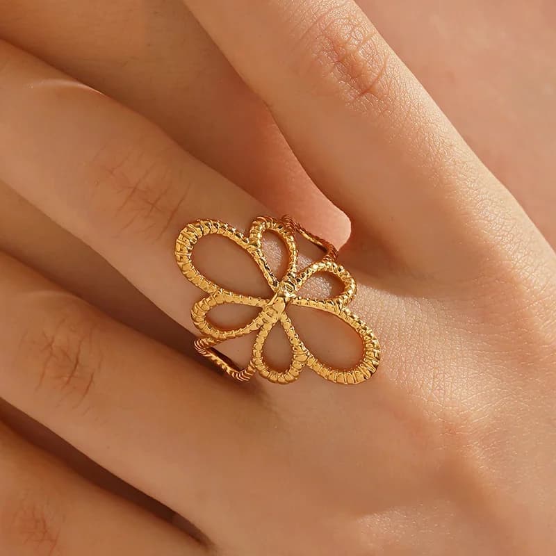 Cincin Boleh Laras Bunga Berongga Keluli Tahan Karat