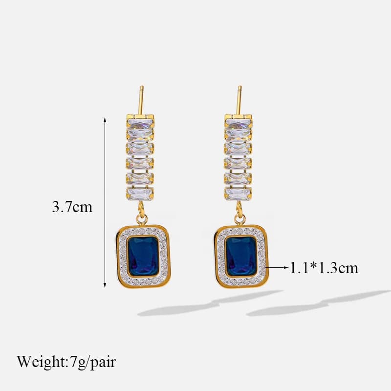 Set Rantai Leher & Anting-anting Snake Chain Zirkon Biru