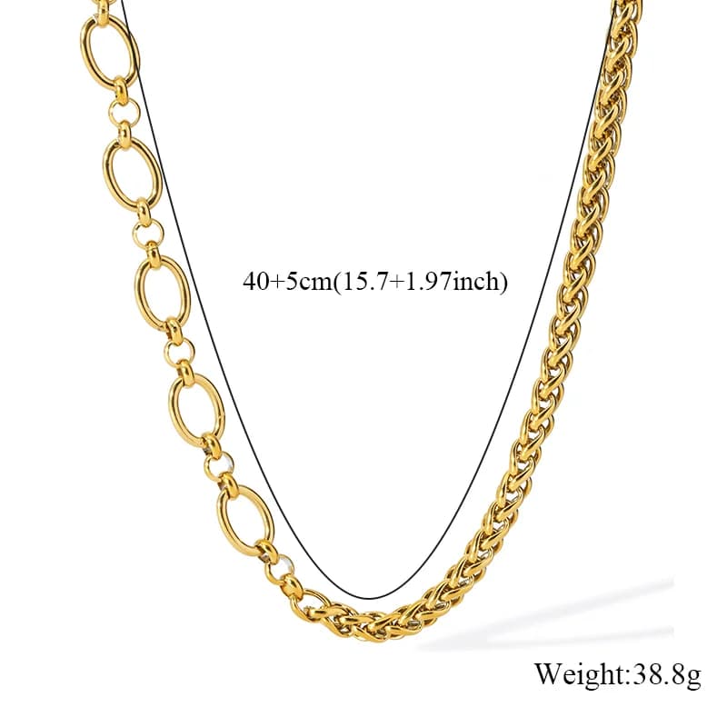 Set Rantai Leher & Gelang Rantai Asimetrik, Emas