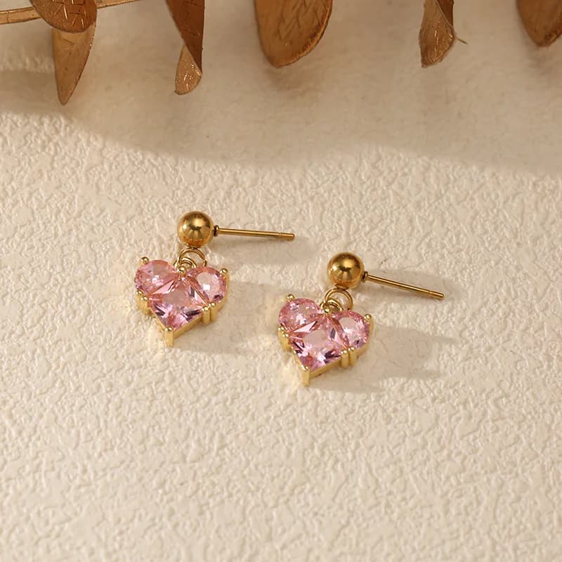 Anting-anting Gantung Kristal Zirkon Baja Tahan Karat