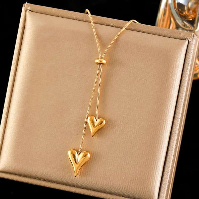 Kalung Loket Rantai Keluli Tahan Karat Warna Emas