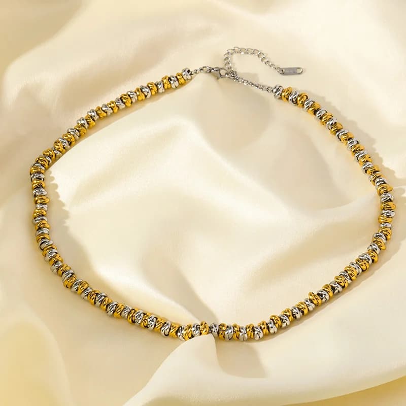 Set Kalung & Gelang Tangan Rantai Dua Warna
