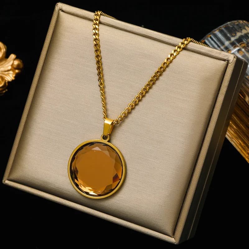 Rantai Leher Choker Loket Kristal Bulat