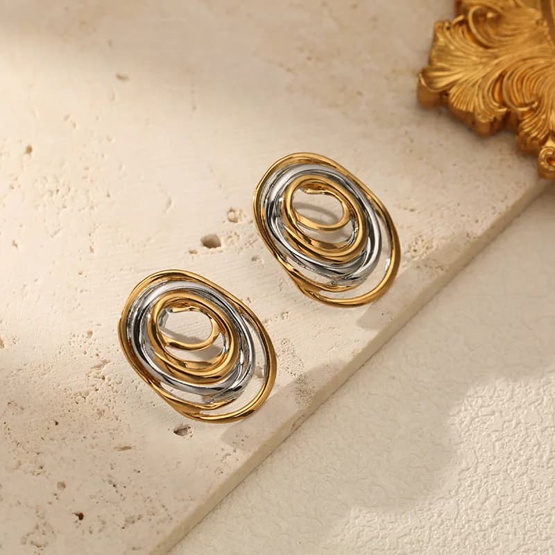 Anting-anting Stud Geometri Dua Warna Keluli Tahan Karat 316L
