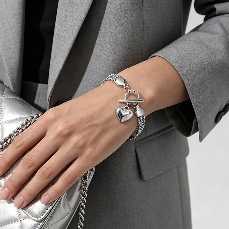 Gelang Bangle Loket Hati Keluli Tahan Karat