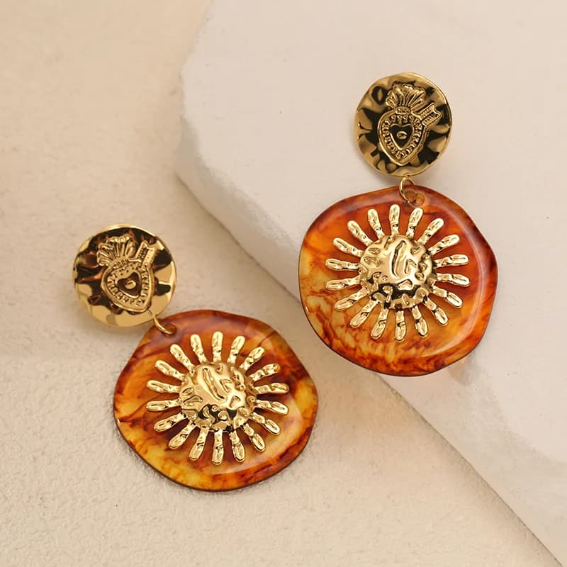 Anting-anting Stud Matahari Resin Eksentrik Keluli Tahan Karat