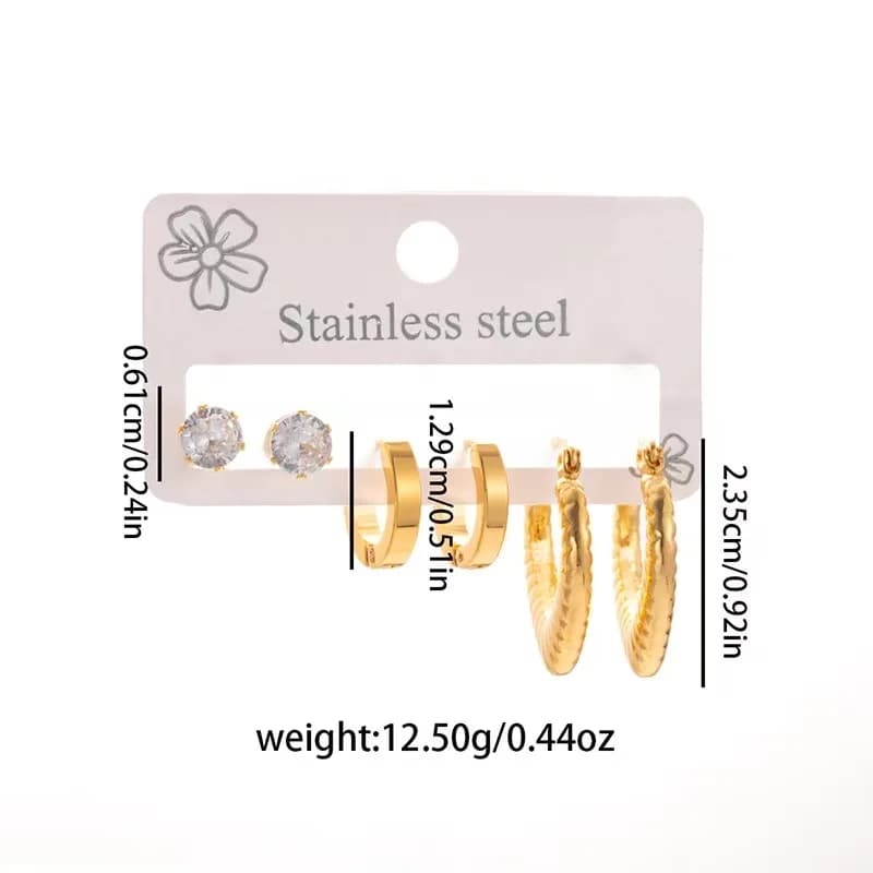 Set Anting Stud Hati Zirkon Keluli Tahan Karat
