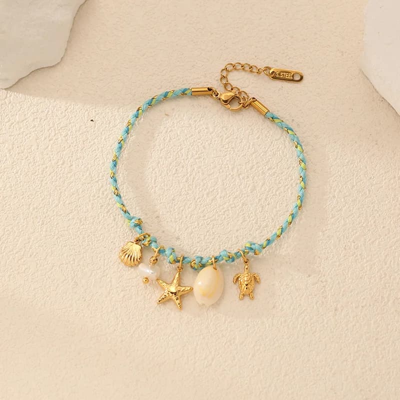 Gelang Charm Bintang Laut dan Kerang dengan Rantai Tali